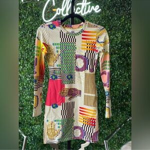 Opening Ceremony Multicolor Graphic Long Sleeve Dress